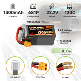4 × Batteria LiPo Ovonic 120C 6S 1300mAh 22.2V per FPV Racing - Spina XT60